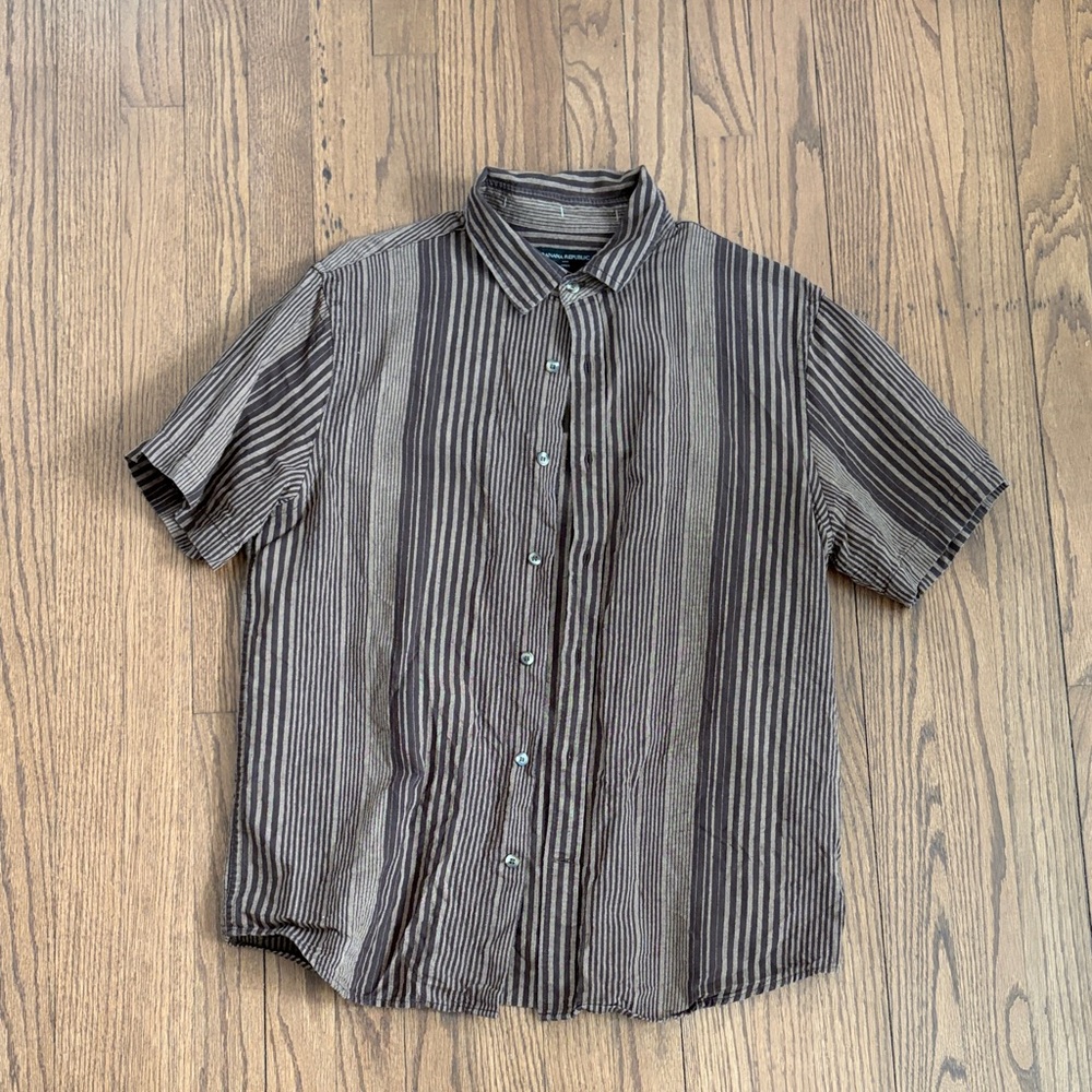 Banana Republic Men's Striped Button Down Shirt - Brown and Tan